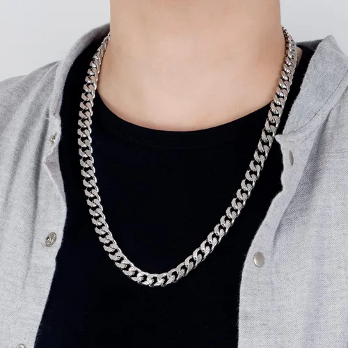 Vista 3 de HBeautimer Collar cubano clásico de plata de ley 925 para hombre de 0394in-18 20 22 24 26 28 pulgadas cadena cubana sólida gruesa de eslabones