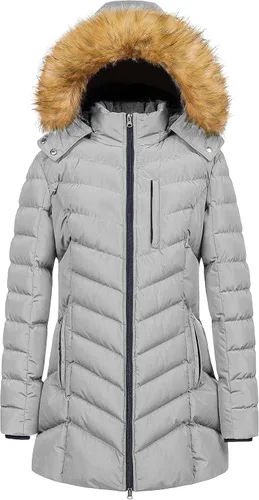 Vista 18 de CREATMO US Abrigo de invierno con capucha para mujer, impermeable, cálido, largo acolchado, parka Azul (Acid Blue)