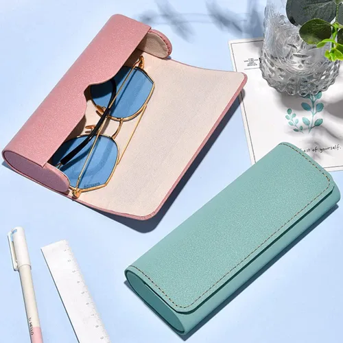 Vista 2 de RUIXIAOXI Funda rígida para lentes, de piel sintética, para hombres, mujeres