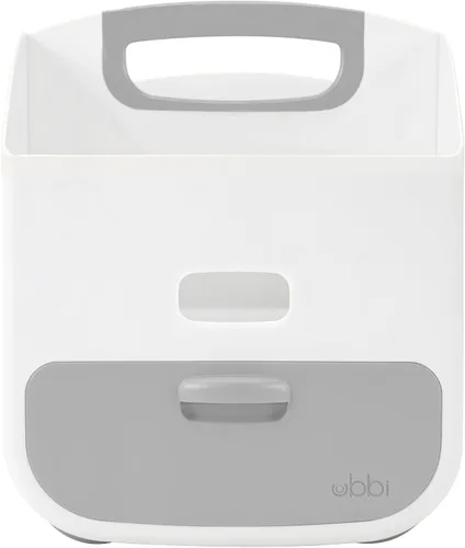 Vista 4 de Estación para cambiar pañales portátil Ubbi con caja organizadora de almacenamiento para pañales, cambiador y dispensador de toallitas de bebé