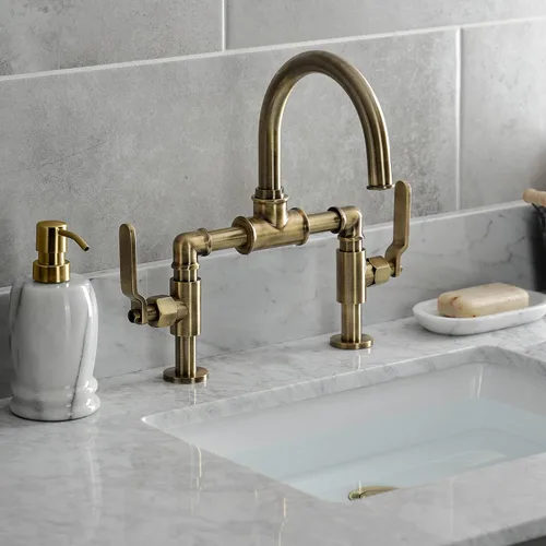 Vista 7 de Kingston Brass KS2173KL Whitaker - Grifo de baño de estilo industrial con drenaje emergente, latón antiguo