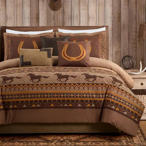 Vista 2 de Chezmoi Collection Sedona - Juego de edredón de microgamuza de 7 piezas Southwestern Wild Horses (Matrimonial)
