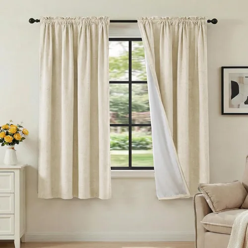 Vista 52 de H.VERSAILTEX Cortinas 100% opacas con aspecto de lino para dormitorio, bloqueo de luz completa, bolsillo para barra, cortinas de ventana gruesas
