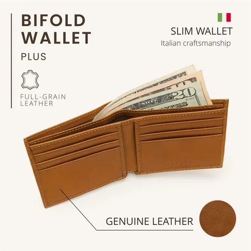 Vista 2 de Maruse Billetera plegable delgada de cuero cartera minimalista para hombres, Miel, Minimalista