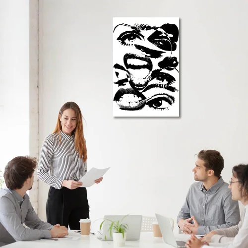 Vista 3 de Arte de pared retro hipster – Arte extraño en blanco y negro de los años 70 con ojos femeninos y labios – Impresión abstracta preppy – Decoración