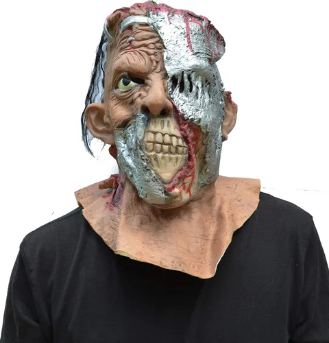 Vista 7 de Acid Tactical Máscara de Halloween Cyborg Terminator cabeza de metal realista disfraz de látex zombi
