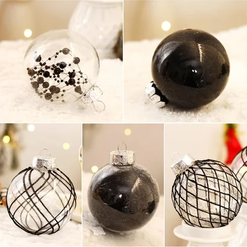 Vista 7 de Juego de adornos de bola de Navidad, 20 unidades, grandes, color negro transparente, inastillables, 3.150 in/3.15 pulgadas, adornos de Navidad