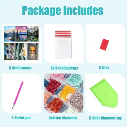 Vista 3 de DOTZSO Paquete de 6 Pintura de Diamantes para Adultos, Kit de Pintura de Diamante 5D para Bricolaje, Kit Completo de Arte de Diamantes con Pintura