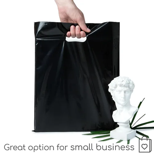 Vista 5 de Choice Marts 100 bolsas de plástico negras con asas – 12 x 15 pulgadas, bolsas de venta al por menor negras brillantes de 2 mil de grosor adecuadas