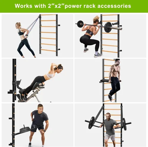 Vista 3 de Kipika Barra de Gimnasia de Pared - Escalera Sueca de 2"x2" con Agujero de 1", Barra de Dominadas Montada en Pared Entrenador de Suspensión