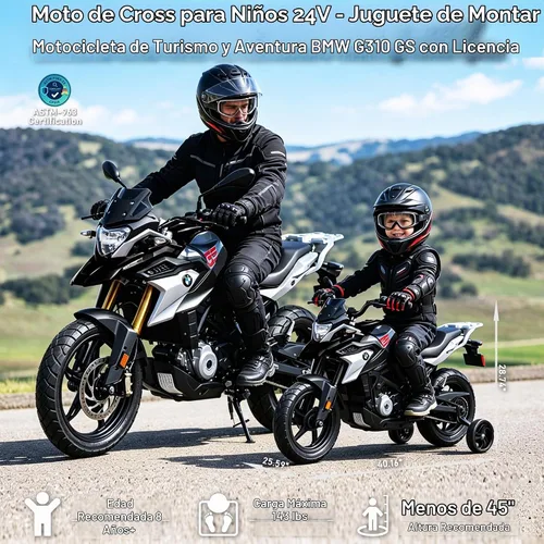 Vista 2 de Motocicleta eléctrica con licencia BMW G310 de 24 V para niños, color negro