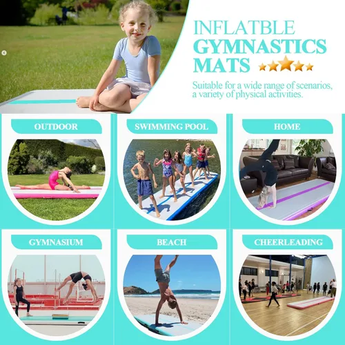 Vista 5 de Colchoneta inflable para gimnasia con bomba de aire eléctrica, pista de gimnasia para uso doméstico, entrenamiento, animadoras, niños, gimnasio, yoga