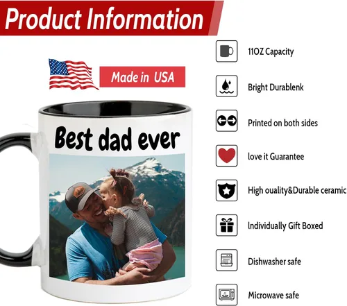 Vista 4 de OELTTG Tazas de café novedosas, taza personalizada con nombre y logotipo de texto fotográfico, taza personalizada de 11 onzas en ambos lados