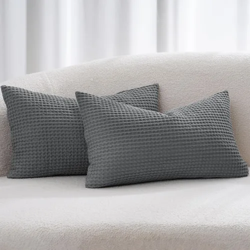 Vista 31 de PHF Funda de almohada 100% algodón con tejido de gofre, 22 x 22 pulgadas, sin relleno, paquete de 2 elegantes fundas de almohada cuadradas