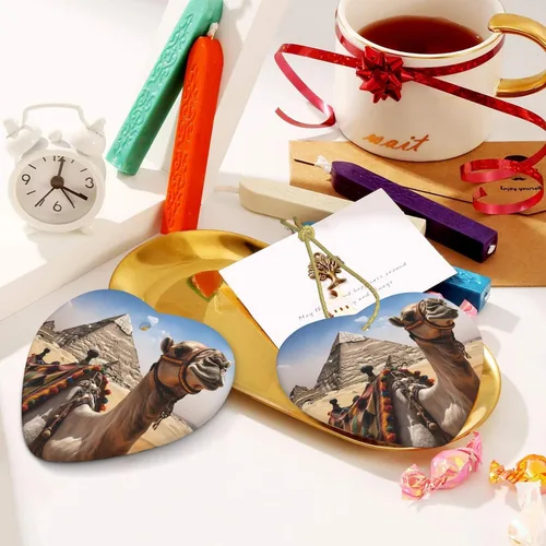 Vista 6 de Pirámide Camel Print Adornos de Navidad Corazón Cerámica Árbol de Navidad Adornos Colgantes de Porcelana Colgante para Decoración de Vacaciones