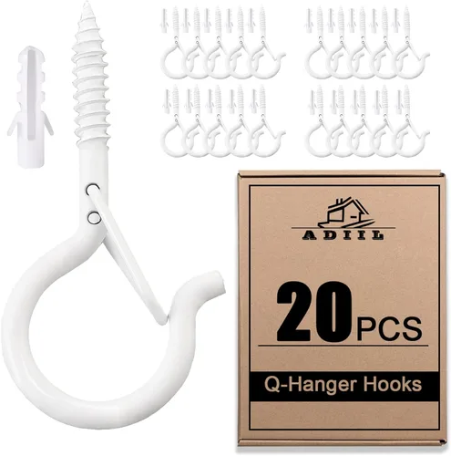 Vista 10 de ADIIL 12 ganchos Q con hebilla de seguridad, ganchos de tornillo resistentes al viento para colgar luces de cadena al aire libre, plantas, luces