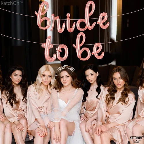 Vista 5 de KatchOn, Globos de oro rosa con texto en inglés "Bride To Be", 16 pulgadas, globos de despedida de soltera para decoraciones de despedida