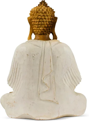 Vista 5 de G6 Collection Estatua de Buda de madera serena sentada hecha a mano, escultura meditante, decoración del hogar, acento de madera tallada a mano