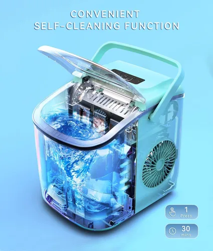 Vista 3 de ecozy Máquina de hielo portátil para encimera, 9 cubos listos en 6 minutos, 26 libras en 24 horas, máquina autolimpiante con bolsas de hielo/cuchara