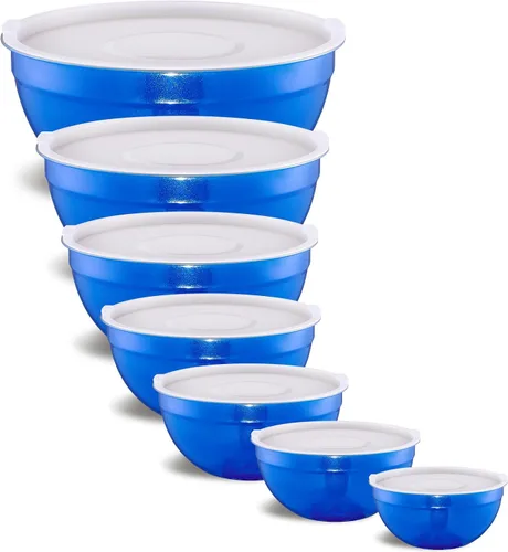 Vista 14 de Cuencos Negros para Mezclar con Tapas Herméticas, Cuenco de Acero Inoxidable, Cuencos para Ensalada de 7 Piezas, Cuencos Anidables Coloridos Negros