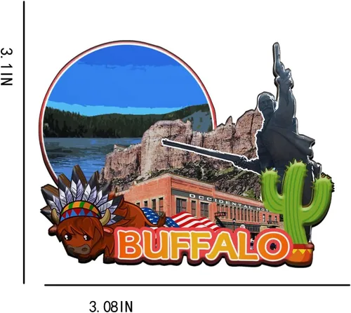 Vista 3 de Buffalo USA - Imán para nevera con imán de madera 3D, monumentos coleccionables de viaje, hecho a mano, 1976