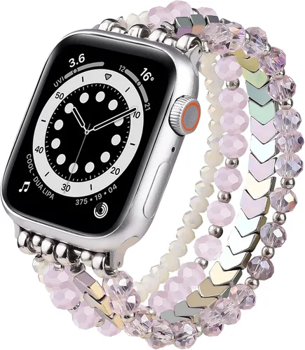 Vista 32 de MOFREE - Pulsera de cuentas compatible con Apple Watch Band de 1.496 in/1.575 in/1.614 in/1.65 in (38, 40, 41 y 42 mm) Series Negro/Oro