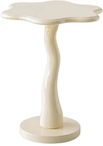 Vista 10 de HM&DX Mesa auxiliar de madera con forma de flor, elegante mesa de centro para sofá pequeño con pedestal redondo, mesa auxiliar moderna