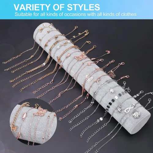 Vista 3 de ESRICH Juego de 3040 pulseras de tobillo para mujeres y niñas, oro rosa, oro dorado, plata rosa, tobilleras de joyería para mujer, joyería de playa