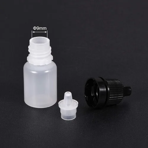 Vista 3 de [12 unidades] Botella con cuentagotas de plástico, botellas de boca pequeña de 0.17 onzas con tapa negra, botellas de gota de líquido exprimibles