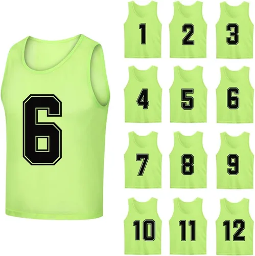 Vista 9 de Paquete de 12 (1-12) Pinnies/baberos de entrenamiento de fútbol/camisetas de baloncesto para niños, jóvenes y adultos