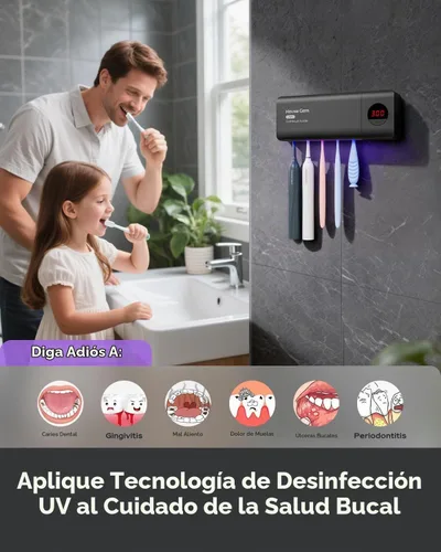 Vista 3 de Soporte para cepillo de dientes para baño montado en la pared, recargable Negro