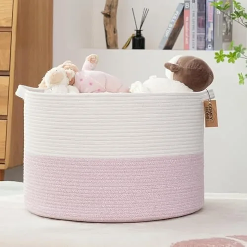 Vista 14 de COMFY-HOMI - Cesta de lavandería XXL grande con asas, cesta de manta, cesta decorativa de cuerda de algodón para la sala de estar, cesta