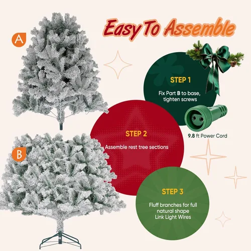 Vista 4 de Árbol de Navidad flocado de nieve preiluminado de 4.5 pies con Flocado-multi