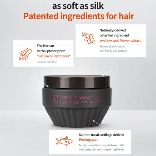 Vista 8 de MASIL Mascarilla reparadora para el cabello 10 premium, tratamiento profundo para cabello seco dañado, queratina profesional coreana y cuidado