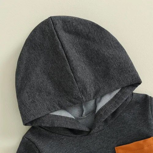 Vista 5 de Conjunto de pantalones para bebés y niños, sudadera larga con capucha y bloques de color, conjunto de ropa para otoño e invierno