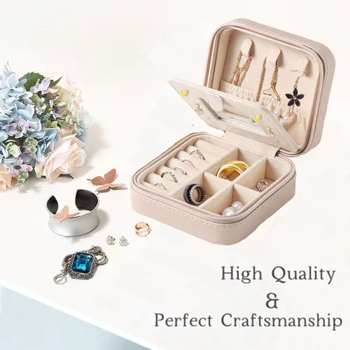 Vista 3 de JUFORLFY Joyero de viaje para mujeres y niñas, organizador con espejo, anillos, aretes, collares, caja organizadora de almacenamiento, caja