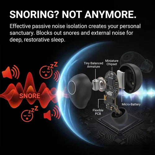 Vista 6 de Auriculares para dormir de lado, ultra mini auriculares inalámbricos Bluetooth 5.4 para dormir, tapones para los oídos ocultos que reducen el ruido