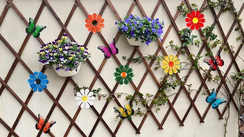 Vista 3 de 12 piezas de decoración de jardín que incluye 6 flores de metal, 6 mariposas de metal, decoración de pared, girasol, margarita, adorno colgante