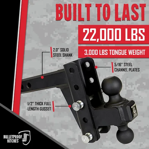 Vista 5 de BulletProof Hitches - Enganche de remolque resistente ajustable de 2.0 pulgadas (clasificación de 22,000 libras) - Enganche de cámper de subida