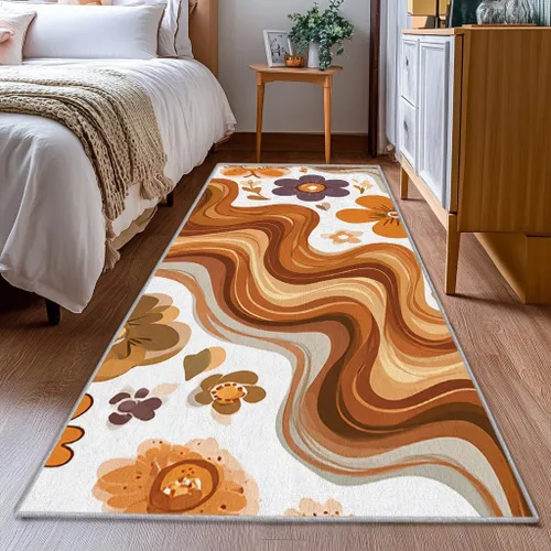 Vista 3 de Alfombra de pasillo de 2 x 4 pulgadas, tamaño pequeño, diseño floral retro de los años 70, antideslizante, lavable, alfombra de decoración del hogar