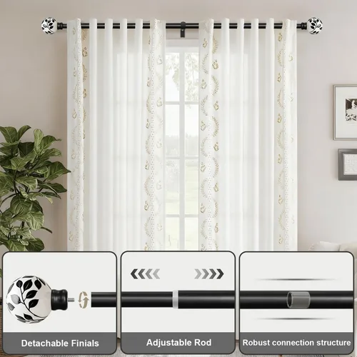 Vista 5 de Ceramic Black Curtain Rods for Windows 16 to 60 Inches Drapery Rods Adjustable Length Extendable Heavy Duty 1" Diameter iron Window Modern