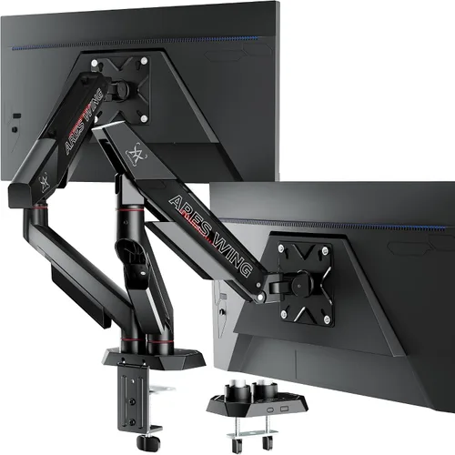Vista 10 de ARES WING Brazo de monitor único para pantallas ultraanchas curvadas planas de 17 a 40 pulgadas de hasta 26.5 libras, soporte para monitor único