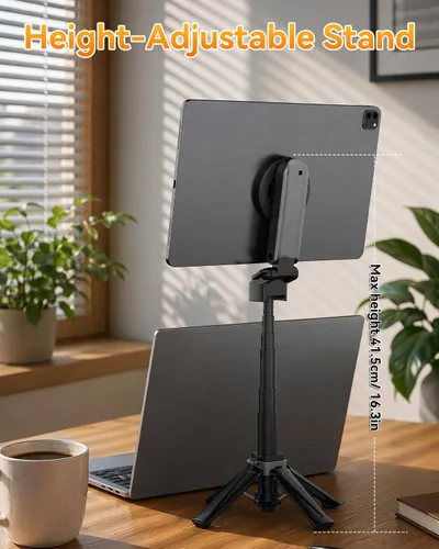 Vista 3 de Soporte de monitor de viaje portátil, soporte magnético de trípode ajustable en altura, mini soporte de pantalla plegable de tamaño de bolsillo