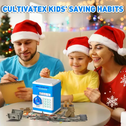 Vista 3 de JUNEU Hucha para niños, juguetes para niños de 3, 4, 5, 6, 7, 8 años, alcancía electrónica para ahorrar dinero para niños, mini alcancía