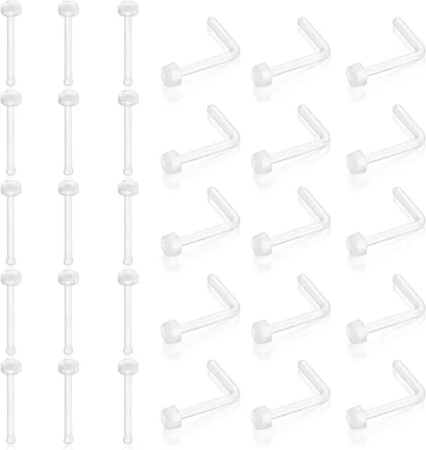 Vista 6 de Clear Nose Ring Bioflex for Women and Men,Plastic Clear Nose Studs for Work L Shaped,Body Silicone Piercing Retainer 18g Nose Rings Studs Piercing