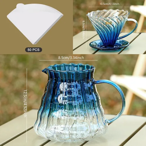 Vista 2 de Bincoo Juego de cafetera para verter con gotero tamaño 0.1 fl oz, juego de servidor de café de vidrio cónico de 60 ángulos con soporte y papel
