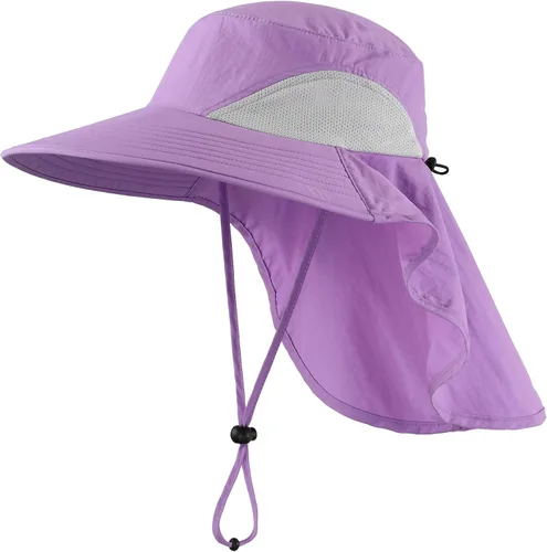Vista 13 de Home Prefer Sombrero de sol para exteriores UPF50+ Sombrero de pesca de malla de ala ancha con solapa para el cuello Azul aguamarina