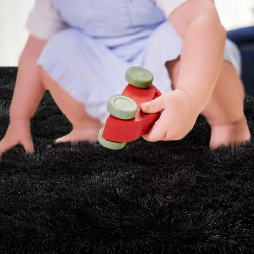 Vista 6 de junovo Alfombra de área lavable y antideslizante, alfombras de área pequeñas y esponjosas, alfombra peluda para sala de estar, alfombra suave