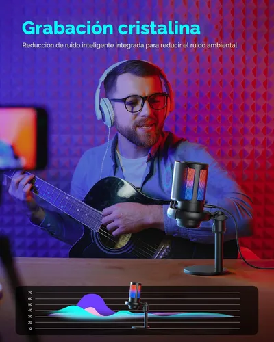 Vista 7 de Micrófono para juegos para PC: micrófono USB para Podcasts, Videos y Streaming - Micrófono condensador con silencio rápido y Filtro Pop - Micrófono