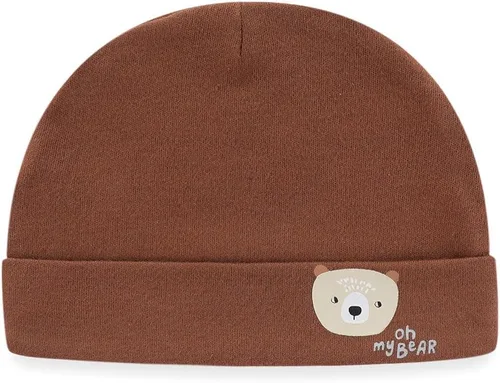 Vista 4 de MAMIMAKA Conjunto de gorro y manoplas para bebé recién nacido, gorras para bebés, niños y niñas de 0 a 6 meses, 100% algodón Oso/Marrón/Beige Hpgm34